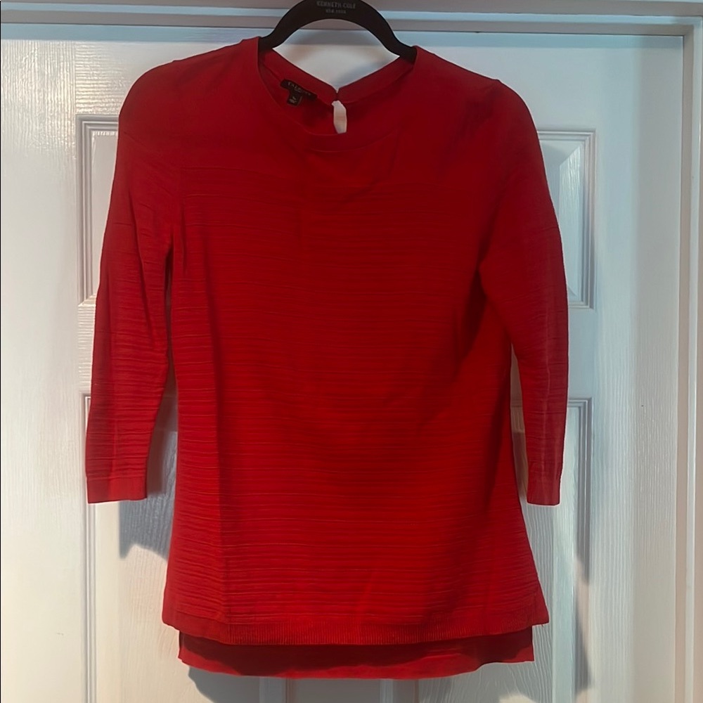 Talbots Red Fitted 3/4 Sleeve Blouse with Mandarin Collar